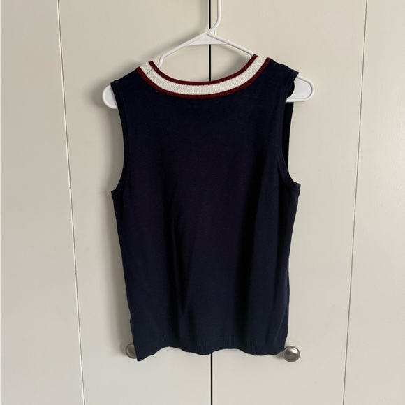 Navy Sleeveless Sweater with Red and White Trim - Picture 4 of 5